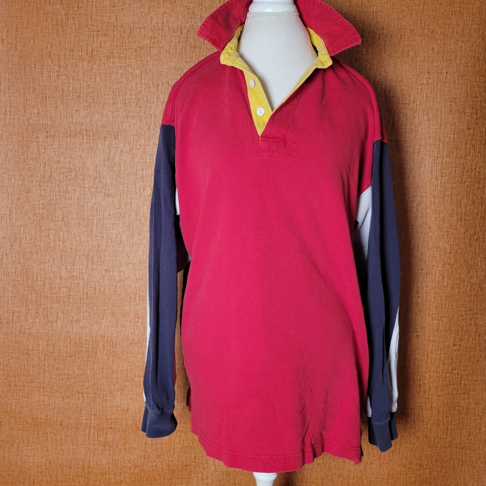 Retro St. Johns Bay Mens Color Block Rugby Long Sleeve Shirt Large